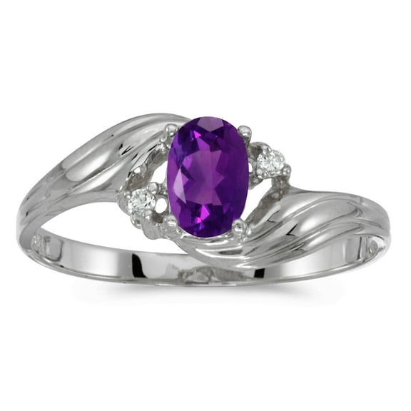 14k White Gold Oval Amethyst And Diamond Ring