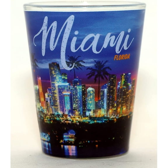Miami Florida Beach Night Skyline Shot Glass