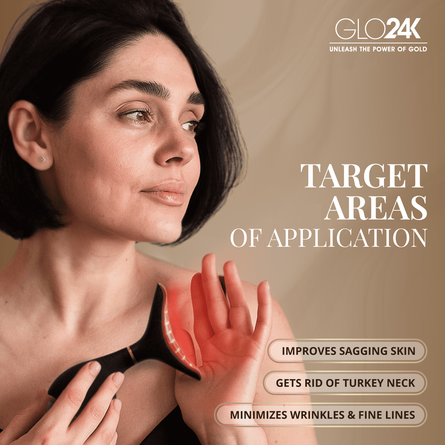 Glo24K Anti-Wrinkle Lifting Aging Massager, LED Multi-Function