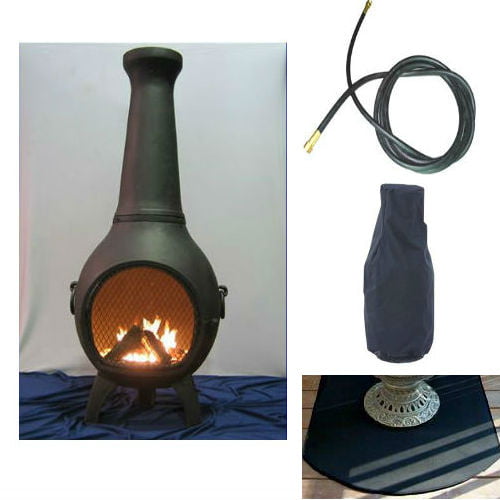 Qbc Bundled Blue Rooster Prairie Chiminea With Propane Gas Kit Half Round Flexbile Fire Resistent Chiminea Pad Free Cover And 10 Ft Gas Line Charcoal Color Plus Free Eguide Walmart Com