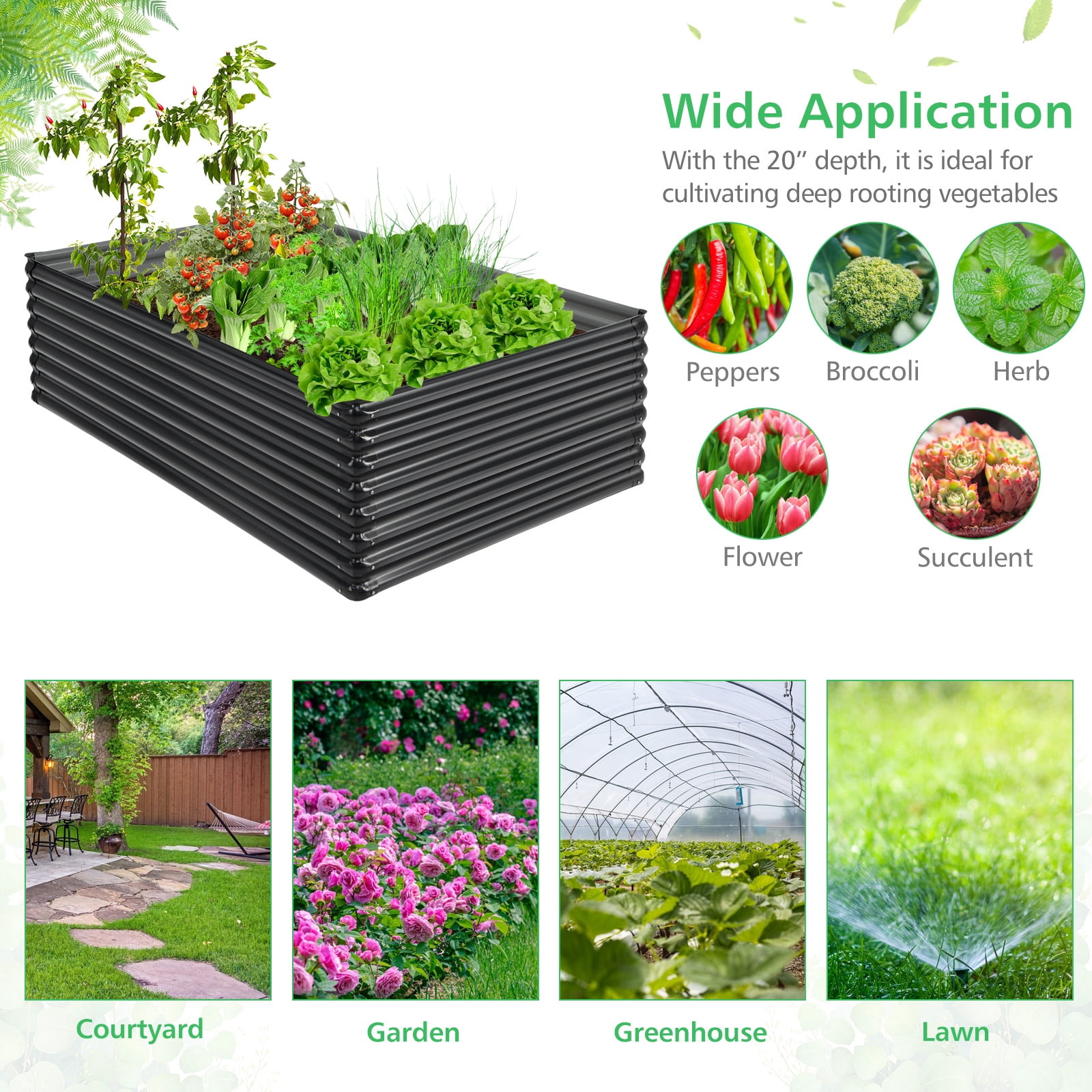 Patiojoy Galvanized Metal Raised Garden Bed 71"?x?20.5"?x?43.5" Large Outdoor Raised Planter Box for Vegetable Flower Fruit Herb Garden