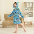 thumbnail image 2 of FORMRS Niños Bathrobe Unisex Hooded Robe Soft Plush Pajamas Sleepwear, Size 2-3T, Blue Cartoon Truck Pattern, 2 of 7