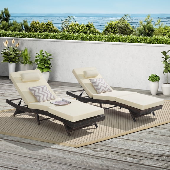 Outdoor Wicker Reclining Lounge Chair Set of 2, 5-Position Adjustable Patio Sunbathing Chairs up to 150°, 600 lbs Capacity Each, Weather-Resistant Rattan for Lawn Poolside Beach