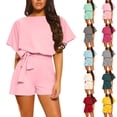 thumbnail image 2 of Yuanlook Women's Tie-Waist Romper, Boat Neck Dolman Sleeve Casual Playsuit, 2 of 7