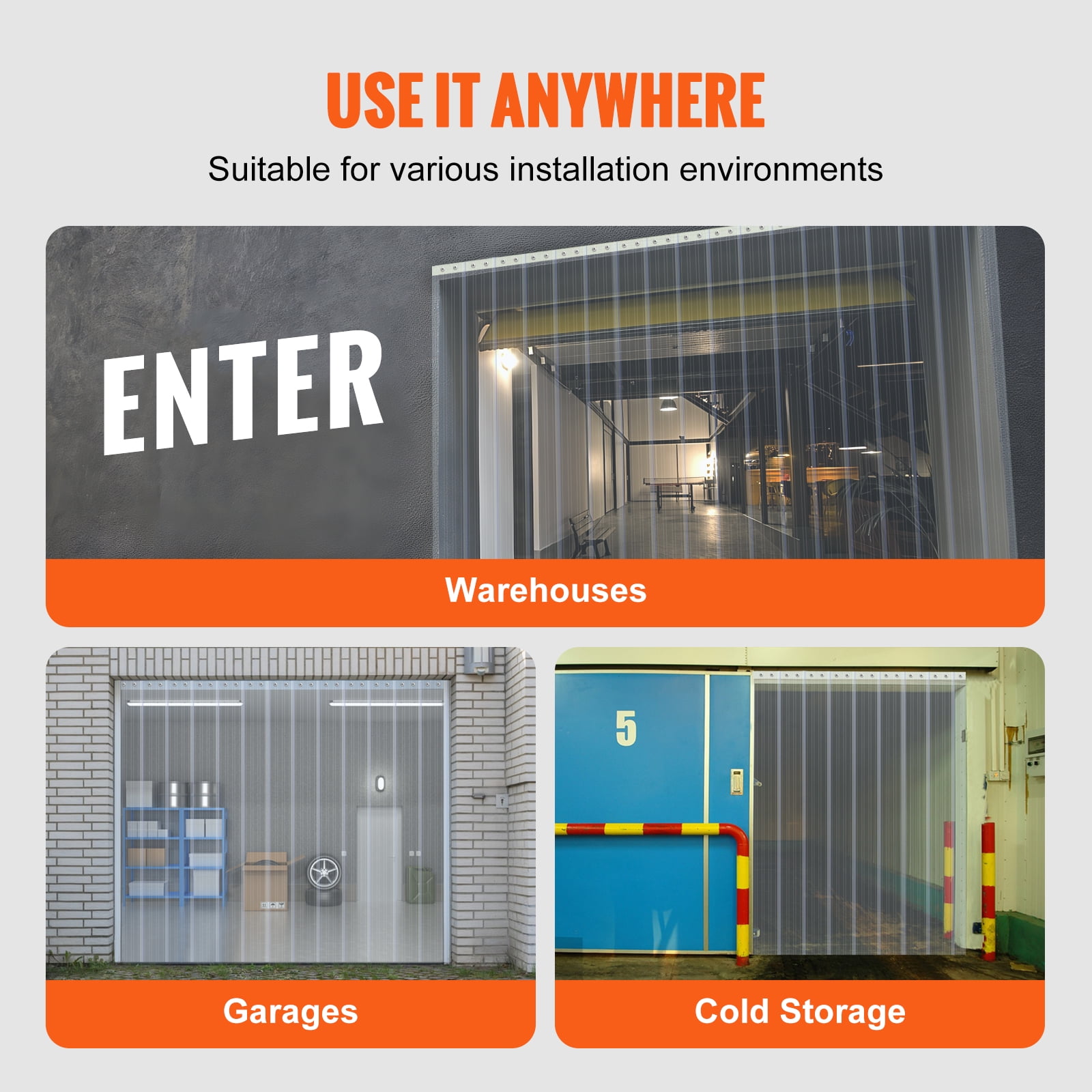 KFFKFF Clear PVC Strip Curtain, 50 ft x 8 in, Ribbed Plastic Door Strips for Freezers, Coolers, and Doorways in Supermarkets, Garages, Warehouses, and Animal Shelters