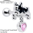 thumbnail image 2 of Body Candy 16 Gauge 1/4 Pink CZ Gem Sleepy French Bulldog Dangle Cartilage Earring Stainless Steel for Women, 2 of 5