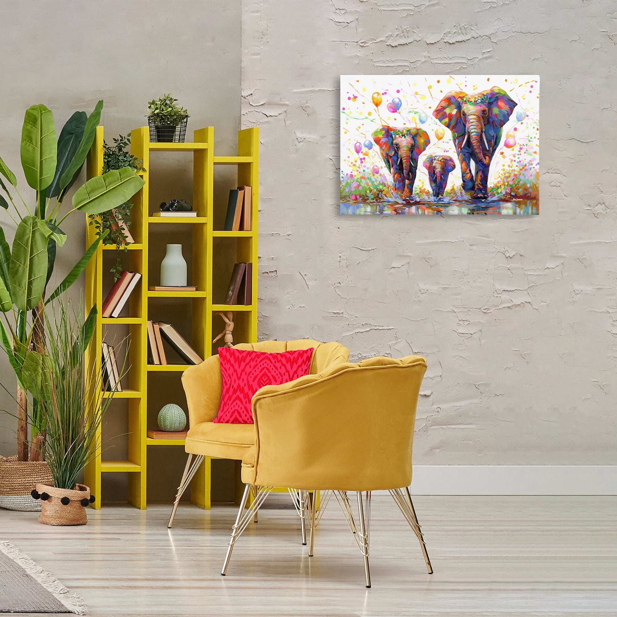 Stupell Industries Elephants & Celebration Balloons Animals & Insects Painting Gallery Wrapped Canvas Art Print Wall Art, 30 x 20