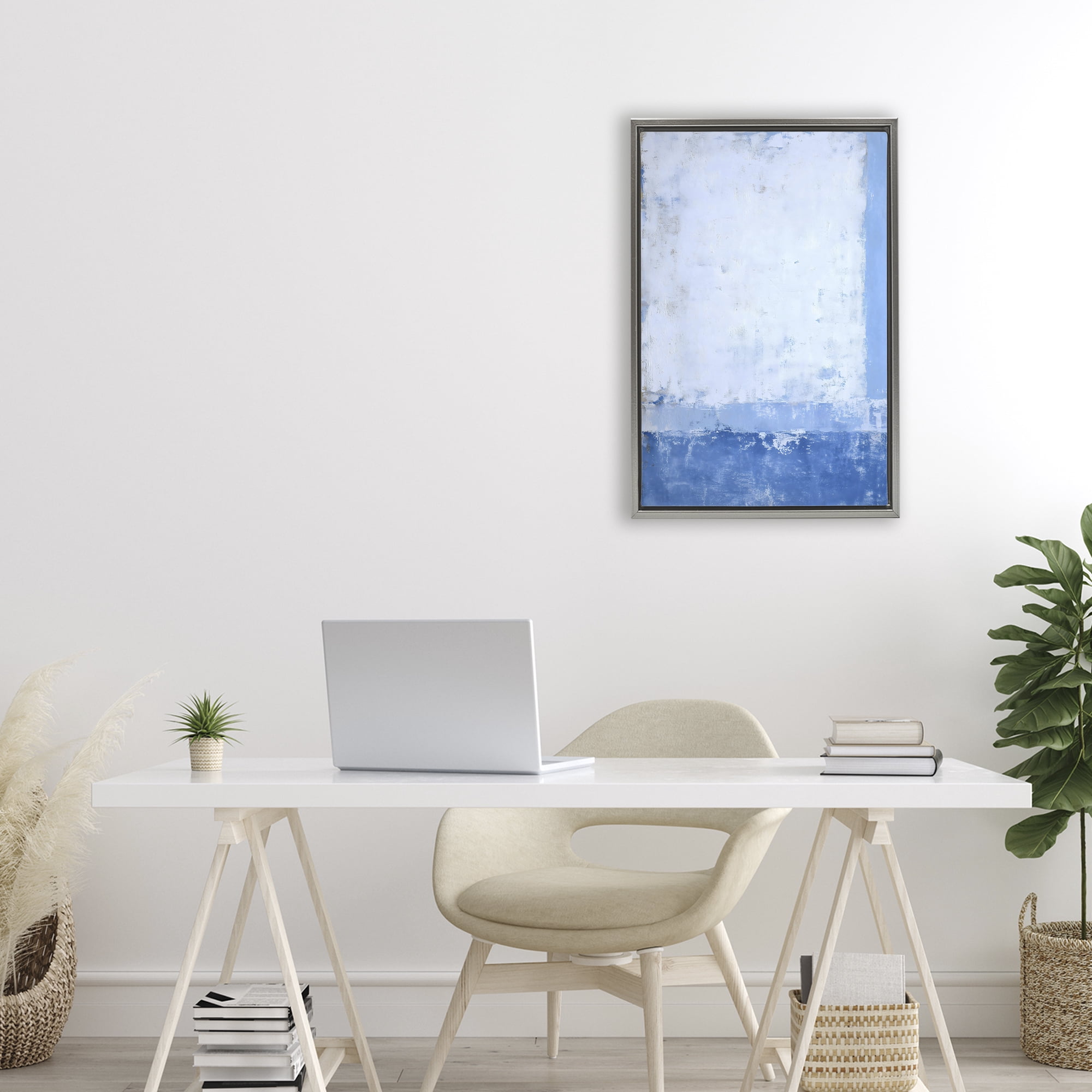 Stupell Industries Blue & White Abstract Gray Framed Floater Canvas Wall Art, design by Gina Kelly