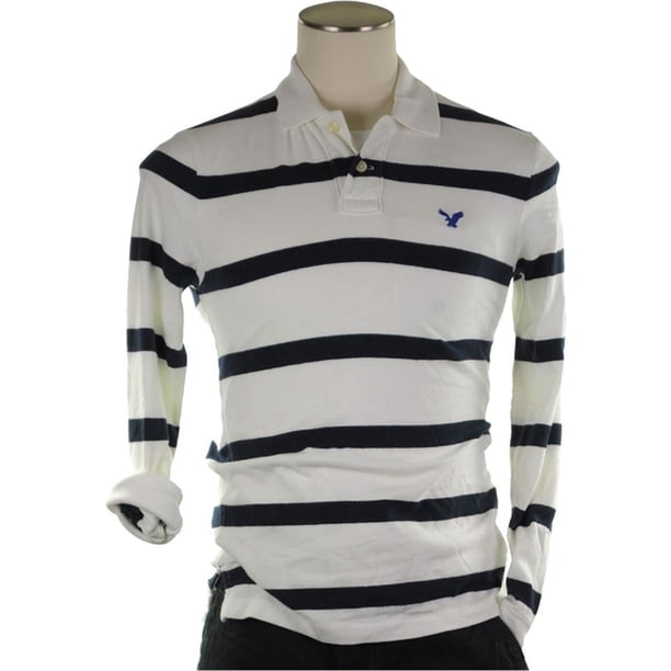 American Eagle Outfitters Polo de rugby de manga larga para hombre, azul, extragrande