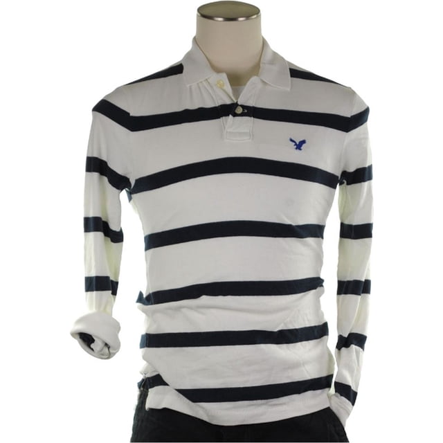 American Eagle Outfitters Polo de rugby de manga larga para hombre, azul, pequeño
