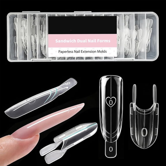 GEWIKK 120 Pcs 15 Sizes Sandwich Dual Nail Forms for Builder Gel Top&Bottom Dual Forms for Polygel Long Oval Nail Molds for Quick Extension Sandwich Dual Nail Forms