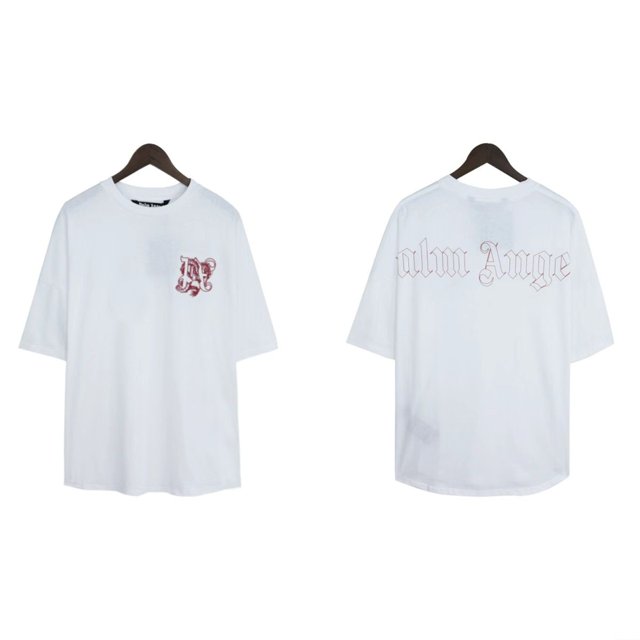 Versión correcta de Palm Angel Year of the Dragon, camiseta informal holgada de manga corta con bordado de letras limitadas para hombres y mujeresBlanco