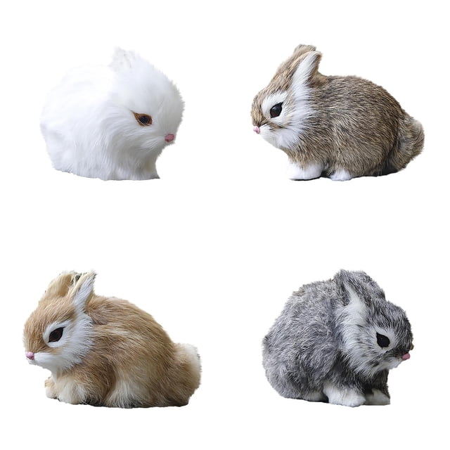Simulated Rabbit Small Crouching Rabbit Furnishings Home Crafts Ornaments Animal Static Model (4pcs)