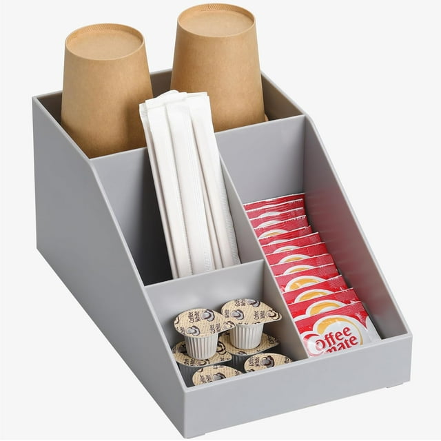 Navaris Coffee Station Organizer 4 Compartments - Coffee Organizer Station for Sugar, Creamer, Cup, Tea - Coffee Bar Organizer for Office and Kitchen Countertop Organization