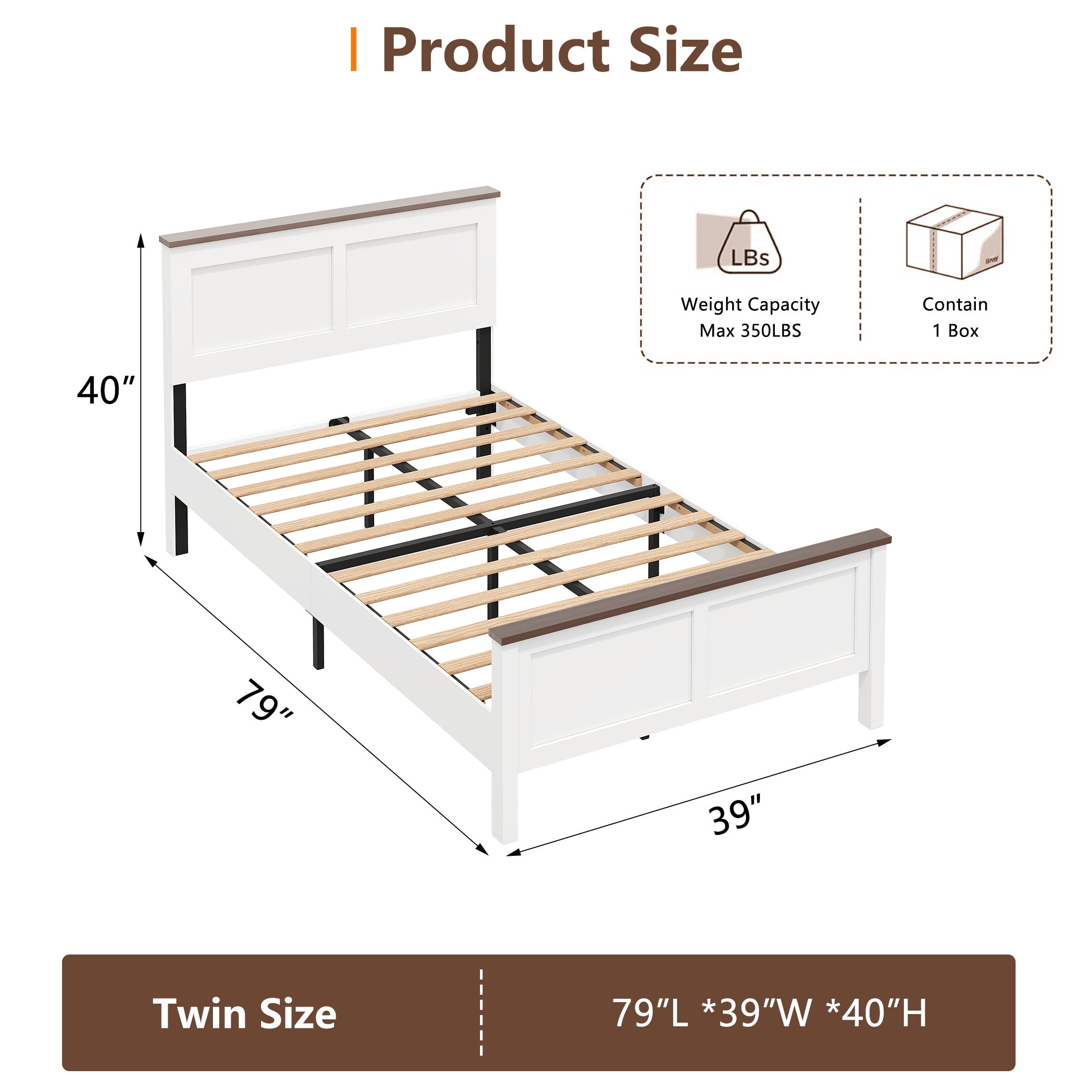 SESSLIFE Twin Size Bed Frame, Wood Platform Bed Frame with Headboard and Footboard, Farmhouse Style Twin Bed Frame with Strong Wood Slat Support, Holds 350 lb, No Box Spring Needed, White