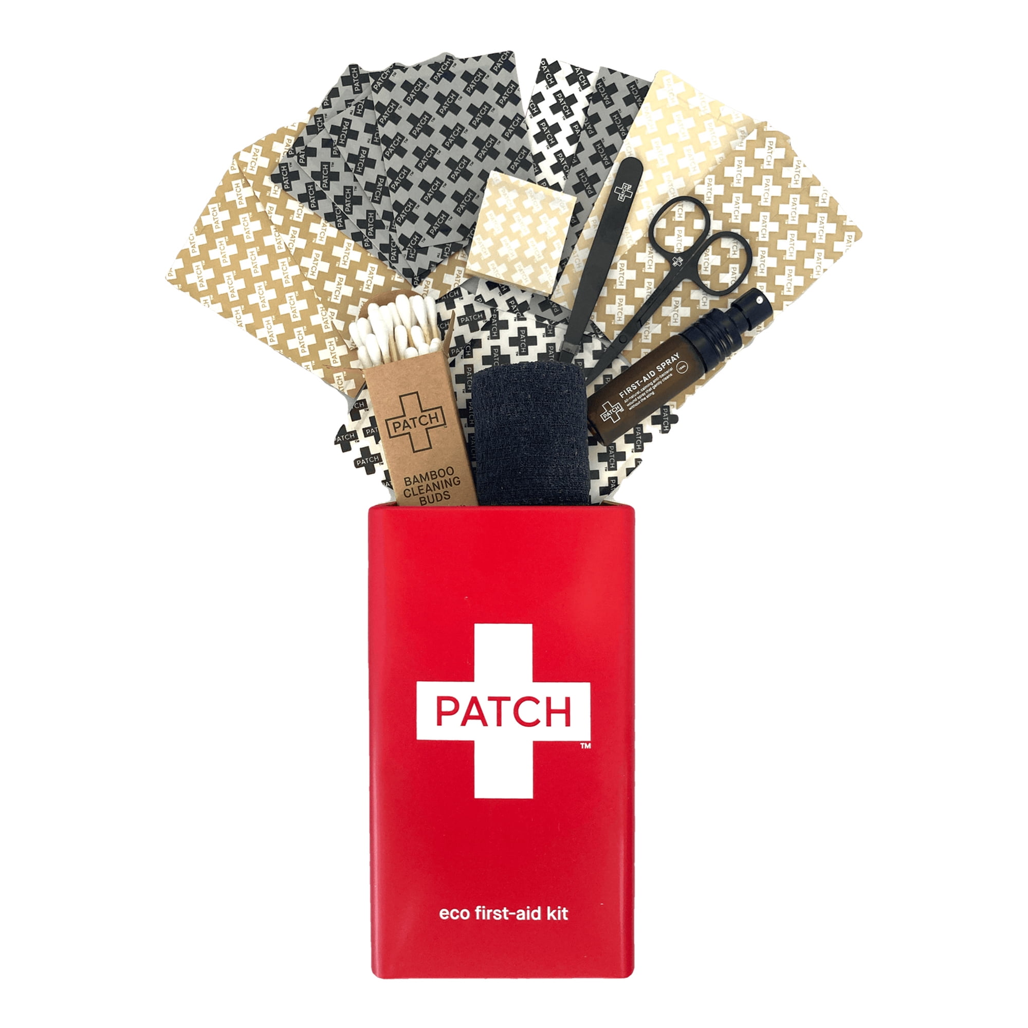 Patch Eco First Aid Kit with Bandages, Wound Spray, Gauze, Travel Tin, 77 Ct