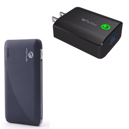 Ultra Slim 10000mAh Backup Portable USB Battery Charger + 18W Adaptive Fast USB Home Wall Travel Charger Compact GLJ for Motorola Moto Z2 Force Play - Nokia 6, Lumia 1020 1320 1520 520 521 530 635