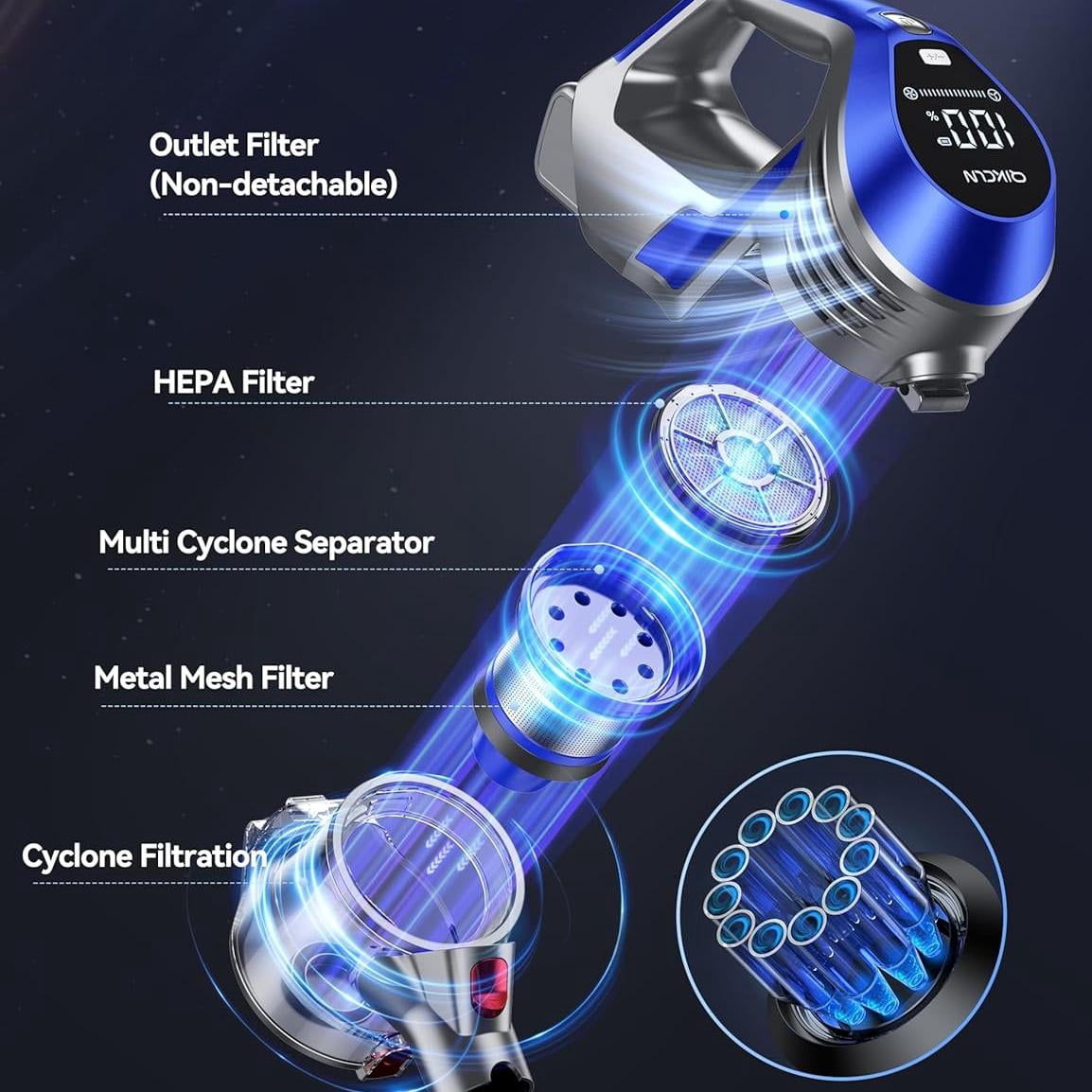Cordless Stick Vacuum, Lightweight 2.8 lbs, Powerful Suction, LED Lights, for Pet Hair Hardwood Floor Carpet