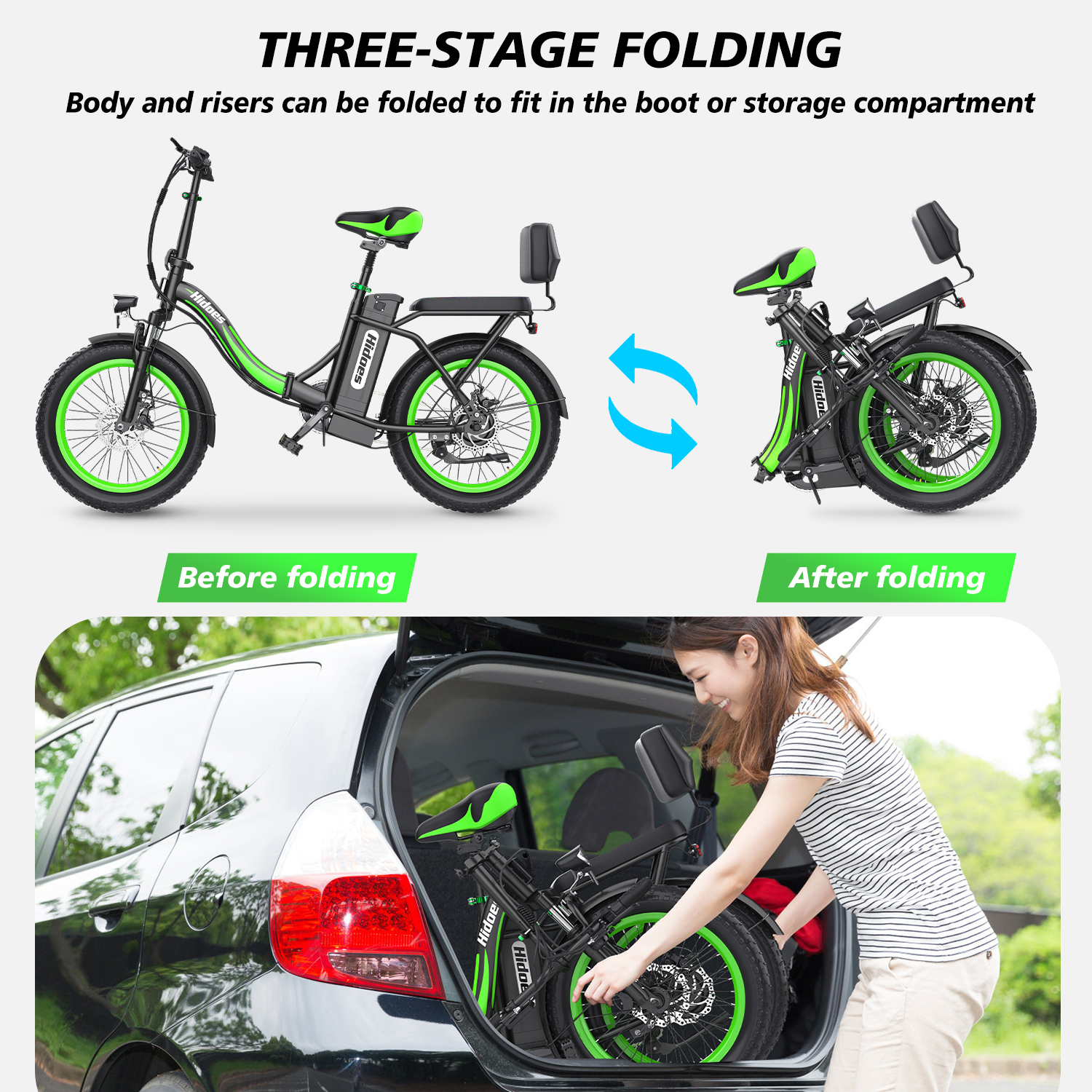 Electric Bike Folding 20" Fat Tire 25MPH 25Mile, 12Ah Hill Mountain Electric Fat Tire Snow Beach Ebike Range up to 20-40 Miles, Dual Disc Brakes & Shocking Proof for Adults Teens Kids
