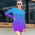 thumbnail image 3 of Blue Purple Gradient Women's Long Sleeve Bodycon Dress Soft Stretchy For Everyday Wear And Special Occasions, 3 of 6