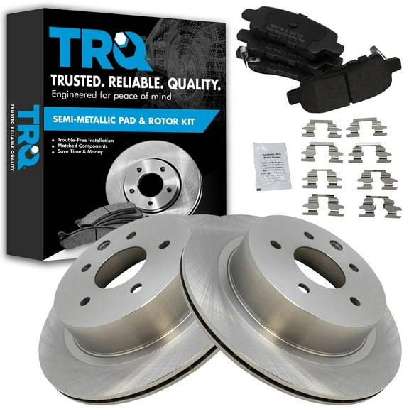 TRQ Rear Brake Pad & Rotor Kit Brake Pads Brake Rotor Semi-Metallic Fits Select 2003-2005 INFINITI G35 Nissan 350Z 2011-2023 LEAF 2014-2020 Rogue 2017-2022 Rogue Sport