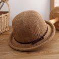 thumbnail image 3 of Lady Hats Round Top Rolled Edge Trendy Soft Fine Weave Design Fisherman Hat Summer Beach Caps for Women, 3 of 7
