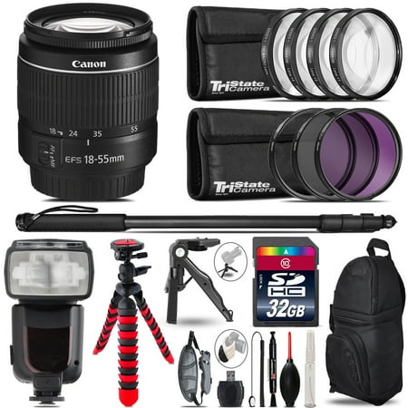Canon EF-S 18-55mm III + Professional Flash + Macro Kit - 32GB Accessory Bundle