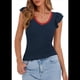 thumbnail image 1 of Camiseta de Verano para Mujer, con Cuello en V, Volantes, Sin Mangas, Corte Entallado, Azul Marino, Talla XL, 1 of 7