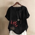 thumbnail image 1 of Lydiaunistar Blouse T-Shirt à Manches Courtes Imprimée Décontractée pour Femmes Grande Taille, Lin Coupe Ample pour Travail Quotidien Vacances Mode Noir, 1 of 4