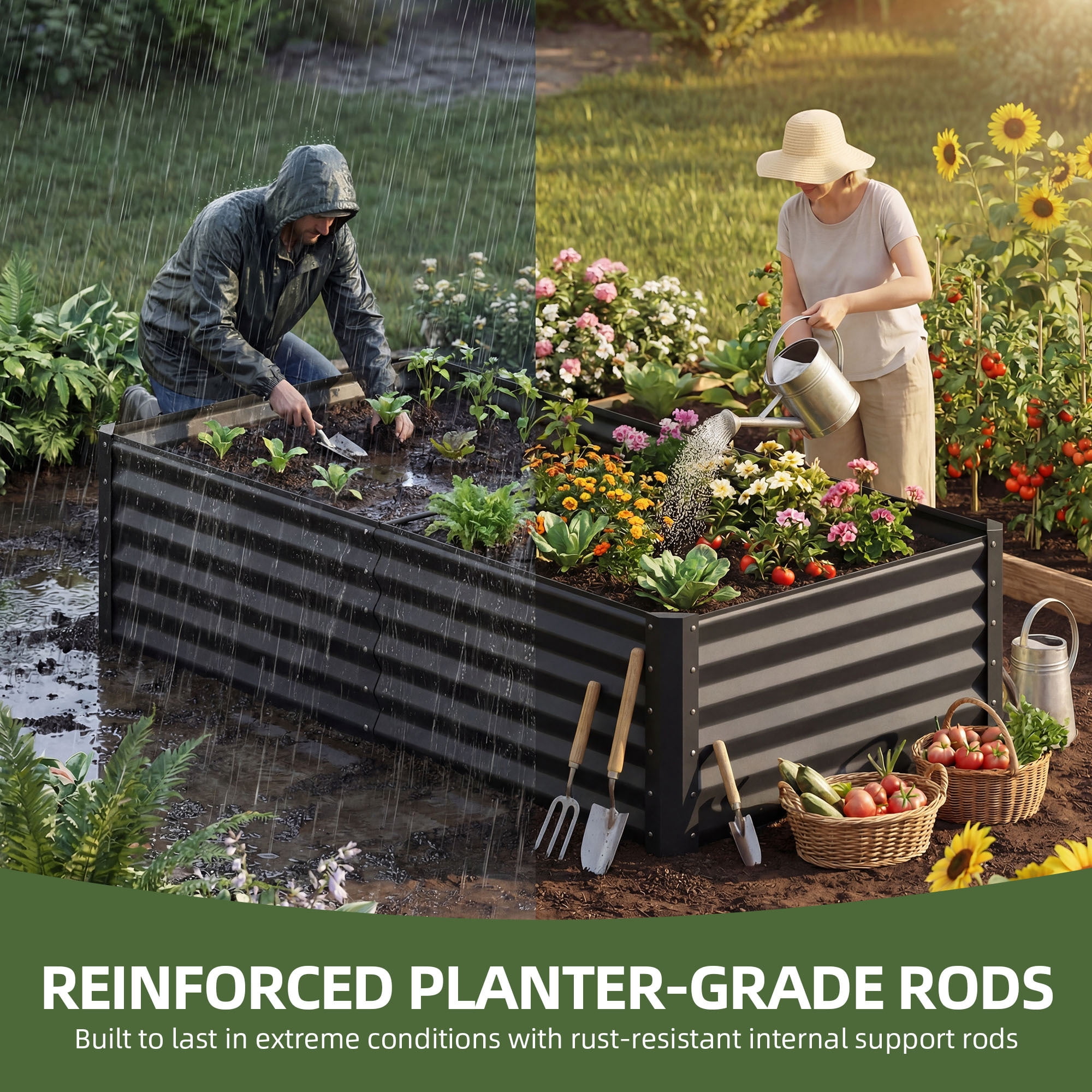 Uforic Galvanized Raised Garden Bed Kit, Metal Planter Box with Gloves, Metal Raised Garden Beds for Vegetables,Black,6x3x3ft