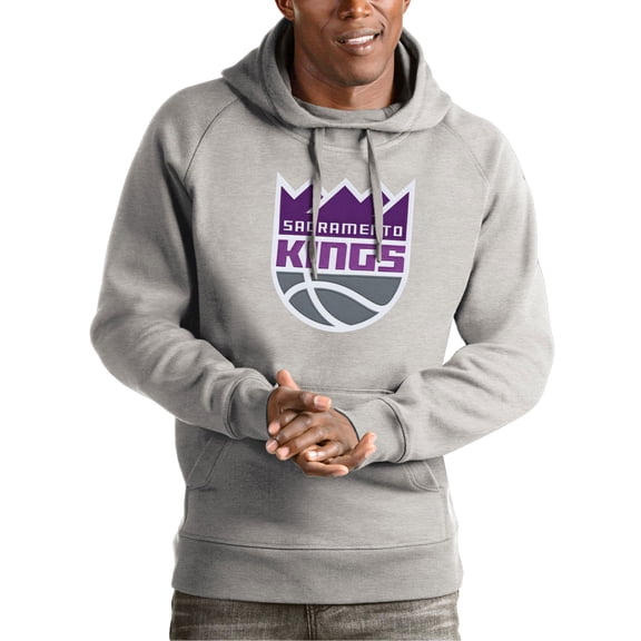 Men's Antigua Heather Gray Sacramento Kings Team Logo Victory Pullover Hoodie