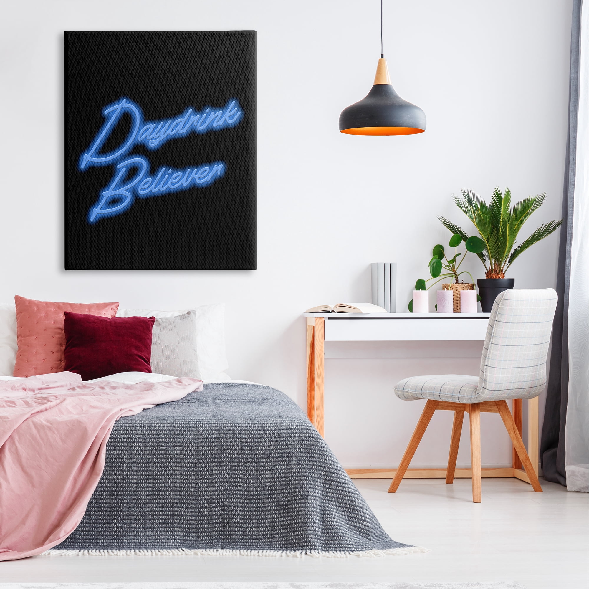 Stupell Industries Neon Daydrink Believer Phrase Inspirational Painting Gallery Wrapped Canvas Art Print Wall Art, 36 x 48
