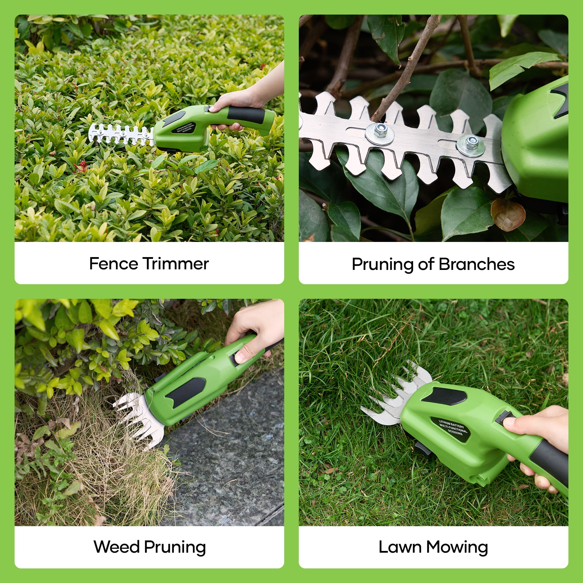 GASKY 7.2V Cordless Grass Shear,2 in 1 Lightweight Electric Mini Hedge Trimmer for Garden/Hedge Pruning,Green