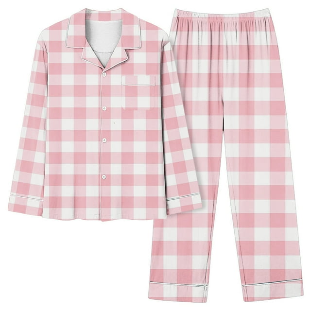 Ailaofu Plus Size Pajamas Set for Women Plaid Long Sleeve Lounge Set Button Down Pj Sets