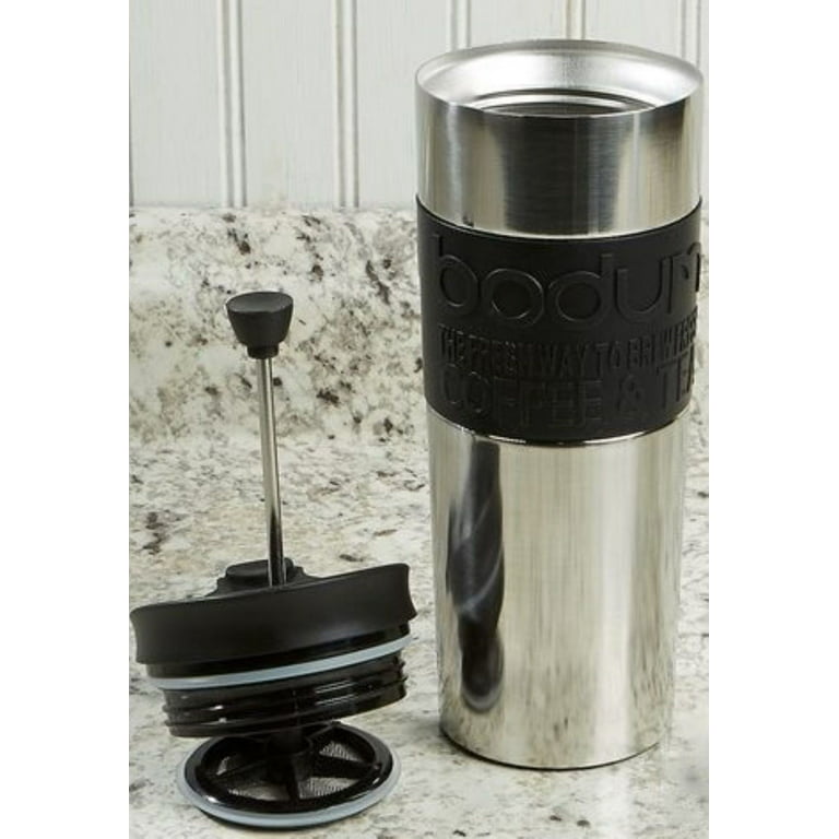 Bodum TRAVEL PRESS French Press Coffee and Tea Mug, Stainless Steel, Red 