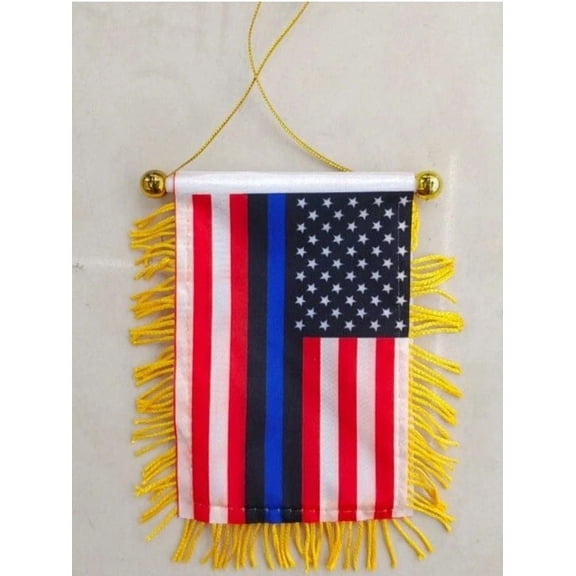 QUEST- Usa Thin Blue Line Leo Police Law Enforcement 4"X6" Mini Window Banner Flag