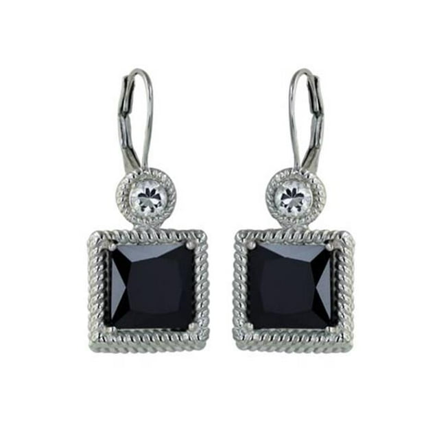 Vera and Co Sterling Clear and Black Square CZ Rope Bezel Lever Back Earring
