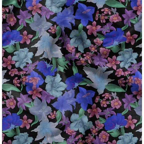 Soimoi Pure Silk Black Fabric By the Yard - 42 Inch Wide -Florals Print Fabric - Elegant and Timeless Patterns for Fashion and Home Decor Printed Fabric