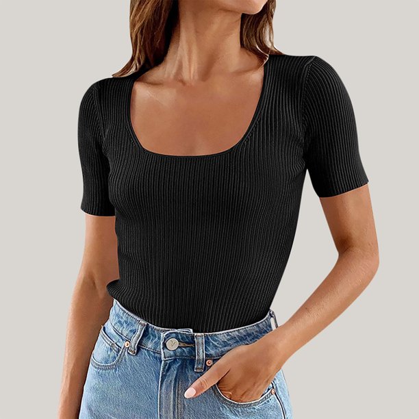 mfyjkho Tops Para Hacer Ejercicio Para Mujer, Camisetas Sin Mangas Informales, Holgadas, Cómodas, De Manga Corta Y Cuello Redondo Para Mujer De Moda De Verano Tops Para Hacer Ejercicio Para Mujer M