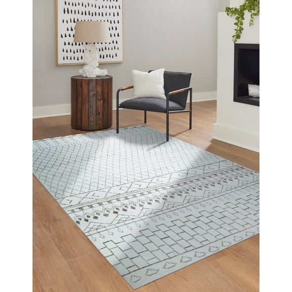 EORC Ivory Hand-Knotted Wool Classic Moroccan Design Area Rug