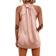 thumbnail image 6 of Seyurigaoka Women's Summer Casual Sleeveless Blouse, Solid Color Unique Pattern Tie-Up Mock-Neck Loose Fit Tops, 6 of 7