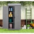 thumbnail image 3 of 68''x33''x20'' Outdoor Wooden Storage Shed with Metal Top Tall Vertical Tool Cabinet for Backyard Garden Patio Lawn (Grey), 3 of 8