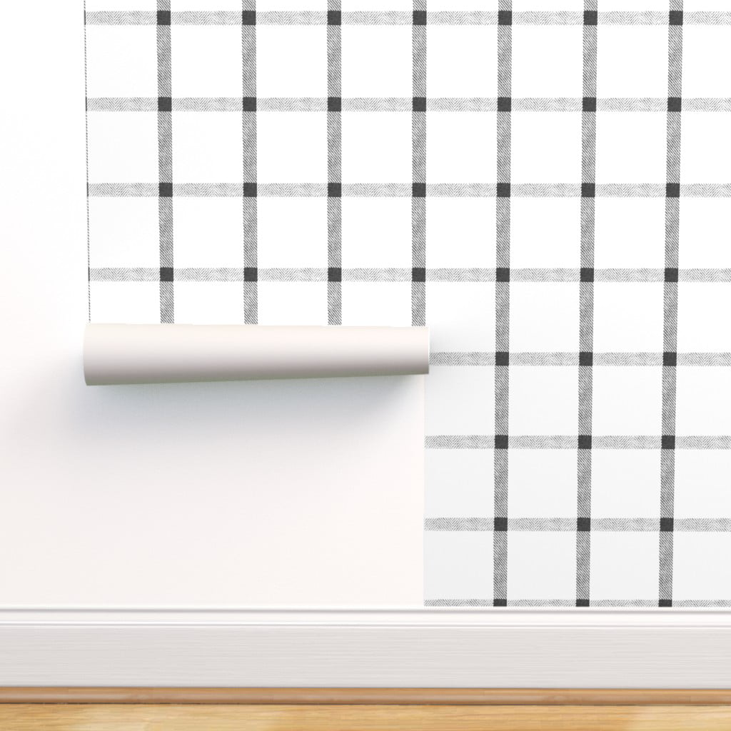 Peel & Stick Wallpaper 12ft x 2ft - Gray Black White Check Buffalo Plaid  Tartan Simple Neutral Custom Removable Wallpaper by Spoonflower -  
