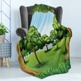 thumbnail image 4 of Forest Soft Flannel Fleece Throw Blanket, Clear Day in the Woods Theme Cartoon Drawing Style Idyllic Summer, Cozy Plush for Indoor and Outdoor Use, 50" x 70", Green Pale Blue Caramel, by Ambesonne, 4 of 5