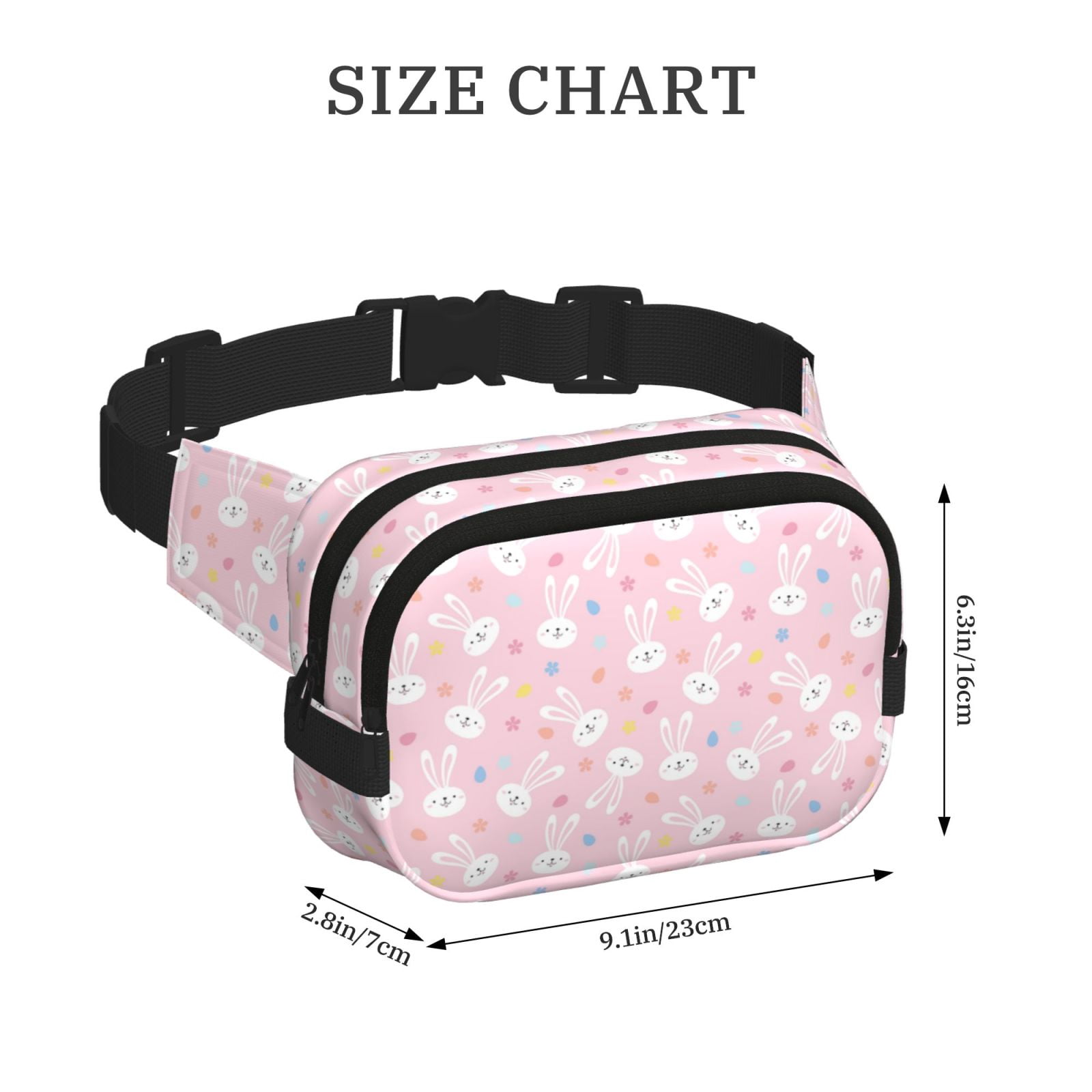 Picia Easter Cute Rabbit Print Square Double-Layer Waist Bag Mini Adjustable Waist Belt Bag Exercise Running Travel Hiking