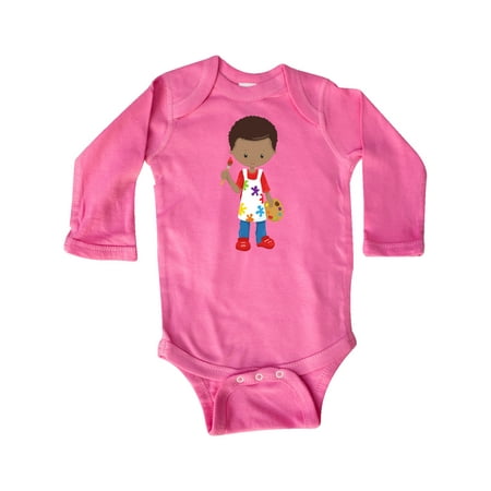 

Inktastic African American Boy Painter Paint Artist Gift Baby Boy Long Sleeve Bodysuit