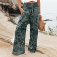 thumbnail image 2 of Mlqidk Trousers Pants for Women Lounge High Waist Beach Pants Flowy Wide Leg Cotton Linen Trousers Plus Size Loose Floral Print Pants with Pocket Black M, 2 of 5