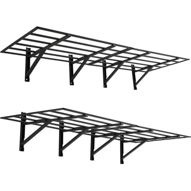 2 Pack 2x6Ft Garage Storage Shelving Wall Mounted, 1600 Lbs Heavy Duty Storage Shelves, Folding Wall Shelve Garage Storage Rack Organization, Black Metal Storage Racks Units for Warehouse, Laundry