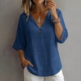 thumbnail image 4 of Aofany Womens Tops V-Neck Button 3/4 Sleeve T-Shirts Cotton Linen Shirts for Women, 4 of 6