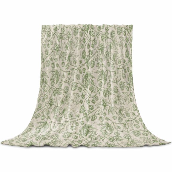 Sage Green Flowers Throw Blanket for Couch, Soft Lightweight Flannel Fleece Blanket, Rustic Pastoral Botanical Floral Leaf Microfiber Plush All Season Decorative Blankets Gifts for Sofa Bed 60"x80"